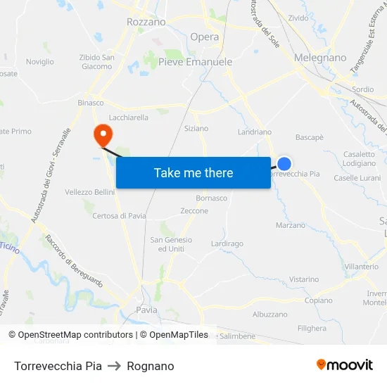 Torrevecchia Pia to Rognano map