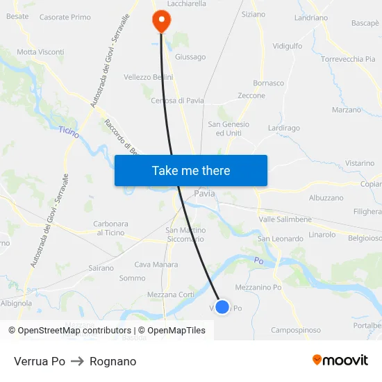 Verrua Po to Rognano map