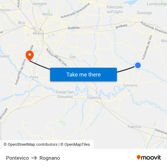 Pontevico to Rognano map