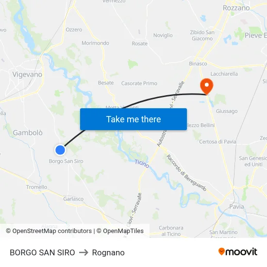 Borgo San Siro to Rognano map