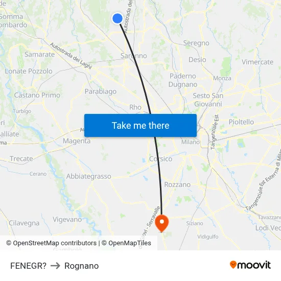 Fenegro to Rognano map