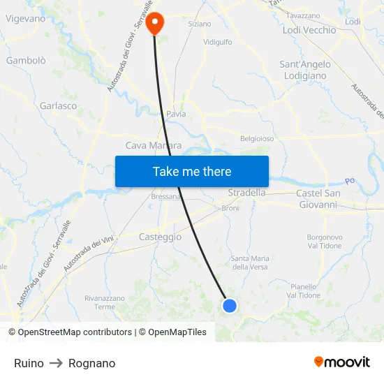 Ruino to Rognano map
