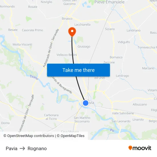 Pavia to Rognano map
