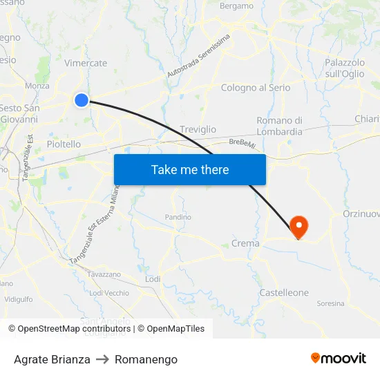 Agrate Brianza to Romanengo map