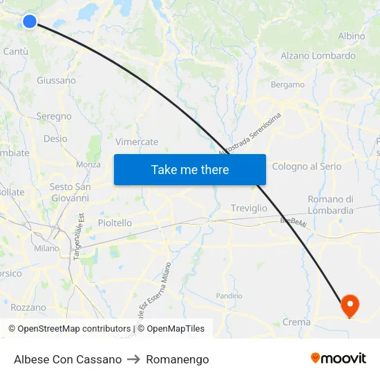 Albese con Cassano to Romanengo map