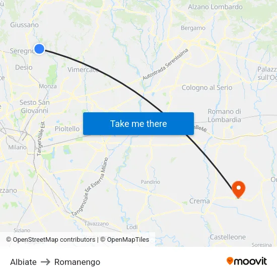 Albiate to Romanengo map