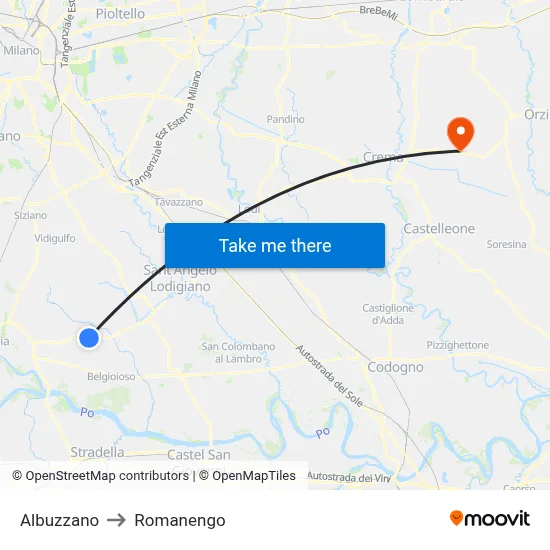 Albuzzano to Romanengo map