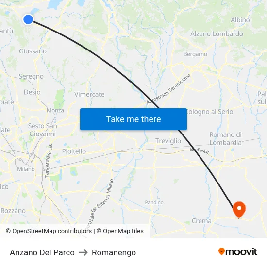 Anzano Del Parco to Romanengo map