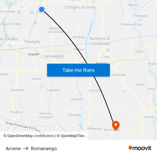 Arcene to Romanengo map