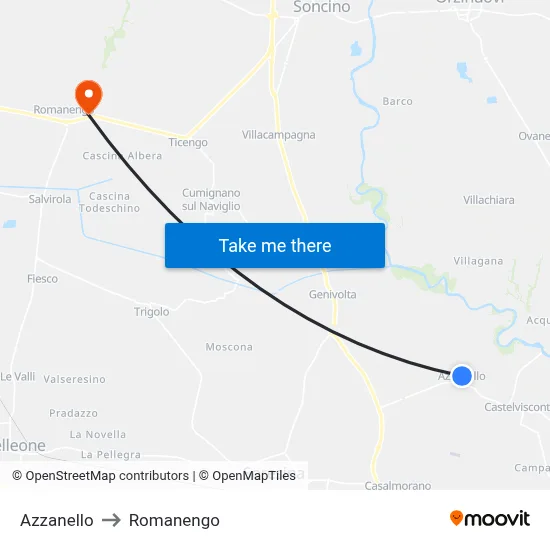 Azzanello to Romanengo map