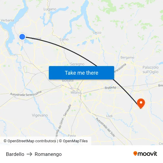 Bardello to Romanengo map