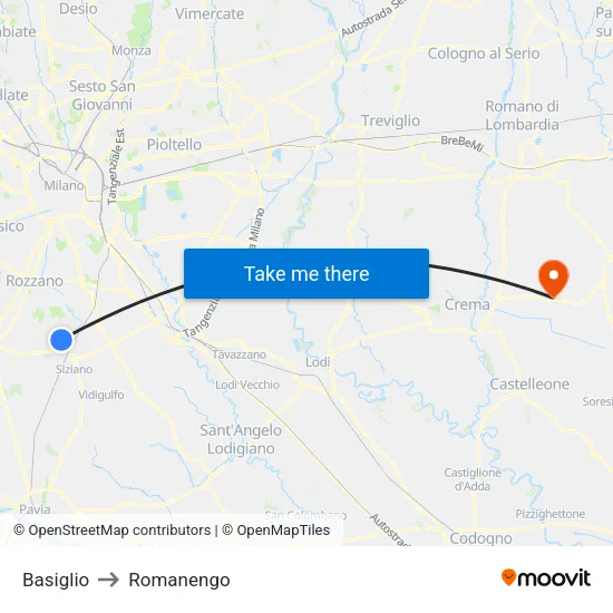 Basiglio to Romanengo map