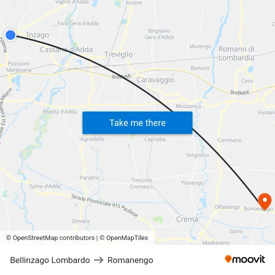Bellinzago Lombardo to Romanengo map