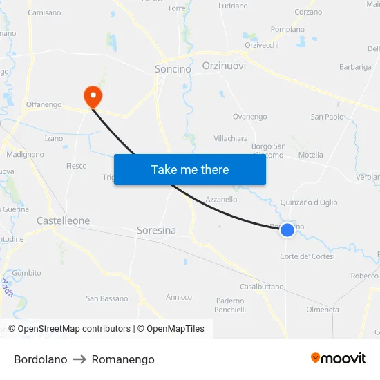 Bordolano to Romanengo map
