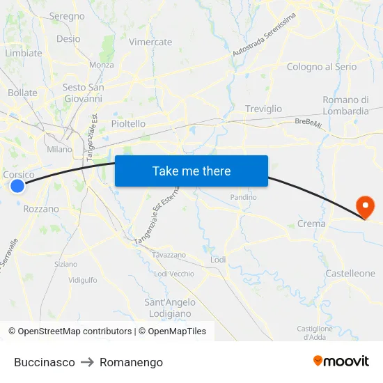 Buccinasco to Romanengo map