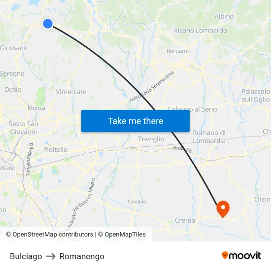 Bulciago to Romanengo map