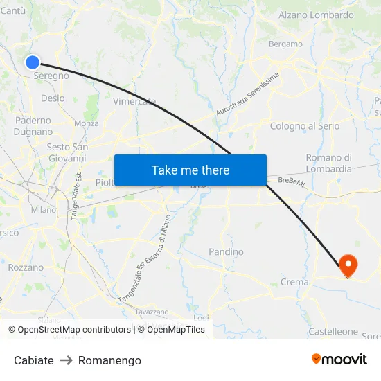 Cabiate to Romanengo map