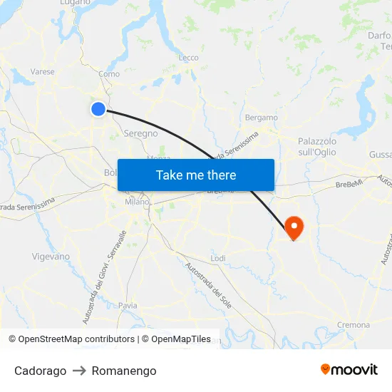 Cadorago to Romanengo map