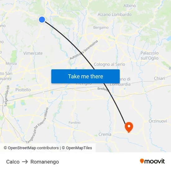 Calco to Romanengo map