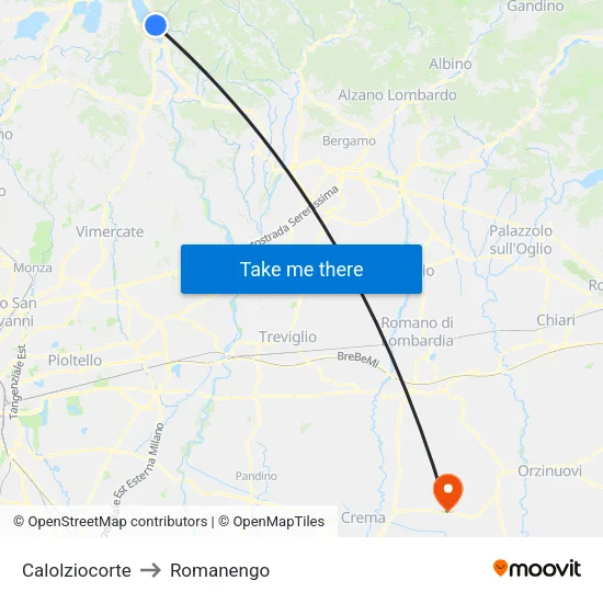 Calolziocorte to Romanengo map