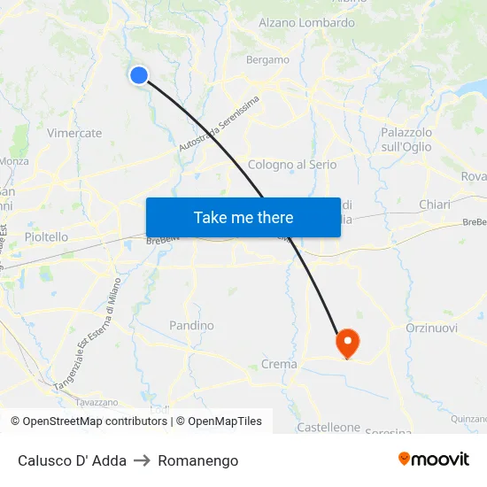 Calusco d'Adda to Romanengo map