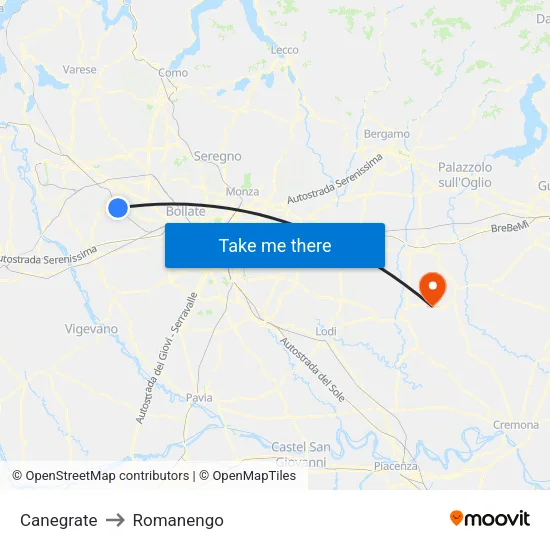 Canegrate to Romanengo map