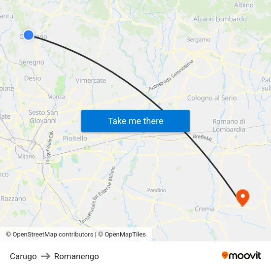 Carugo to Romanengo map