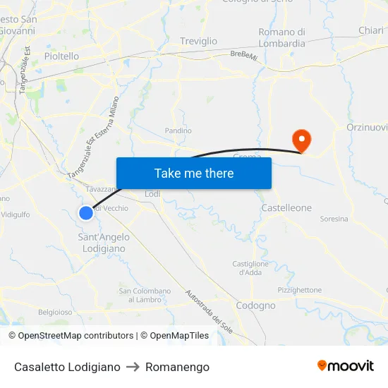 Casaletto Lodigiano to Romanengo map