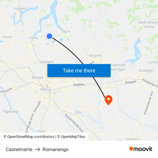 Castelmarte to Romanengo map