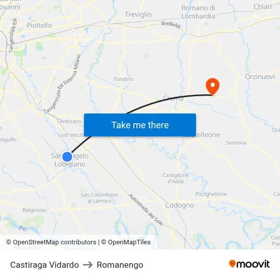 Castiraga Vidardo to Romanengo map