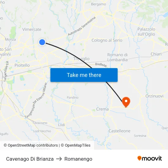 Cavenago di Brianza to Romanengo map