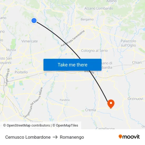 Cernusco Lombardone to Romanengo map