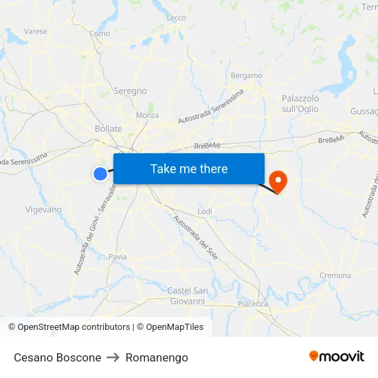 Cesano Boscone to Romanengo map