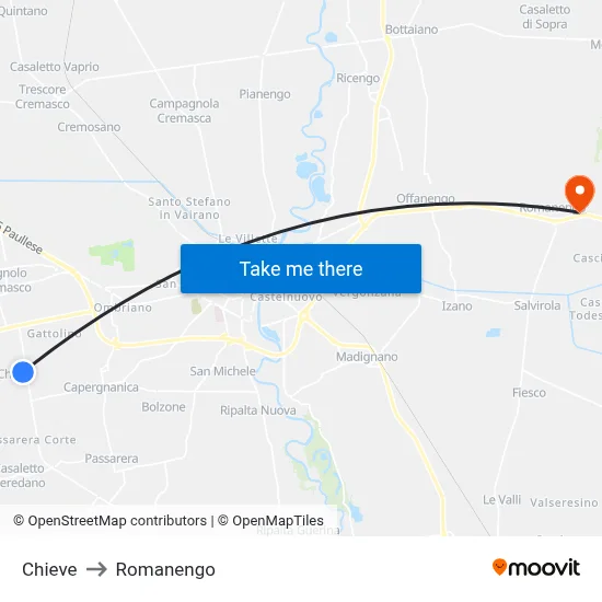 Chieve to Romanengo map