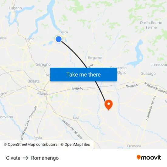 Civate to Romanengo map