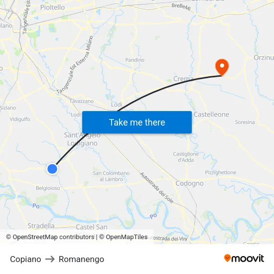 Copiano to Romanengo map