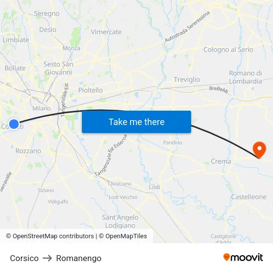 Corsico to Romanengo map