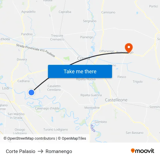 Corte Palasio to Romanengo map
