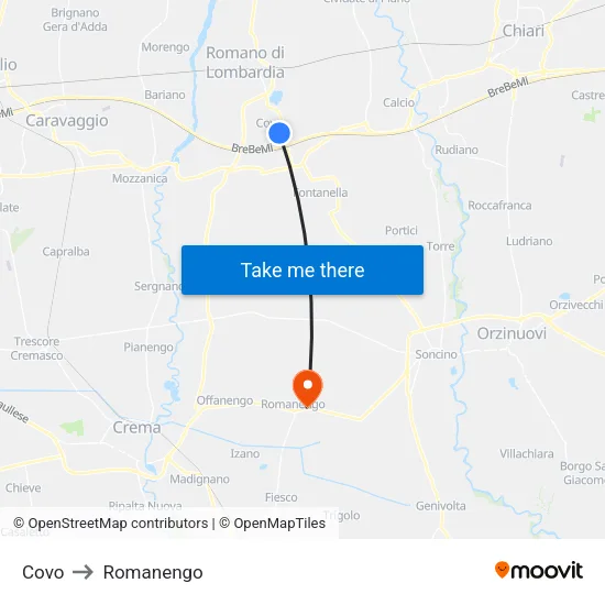 Covo to Romanengo map