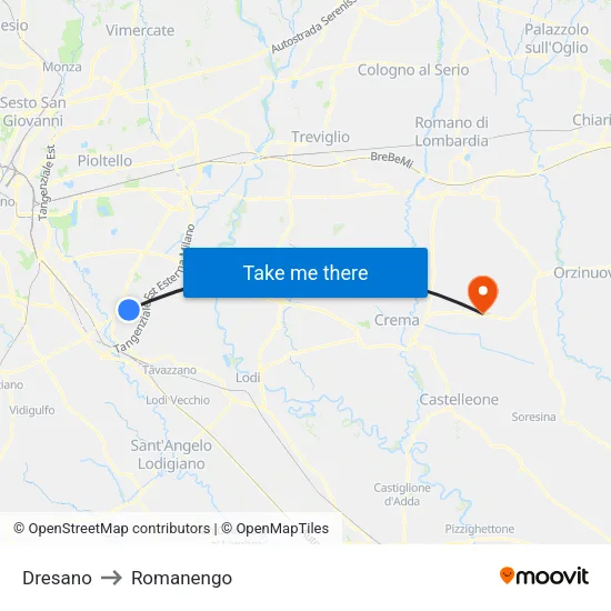 Dresano to Romanengo map