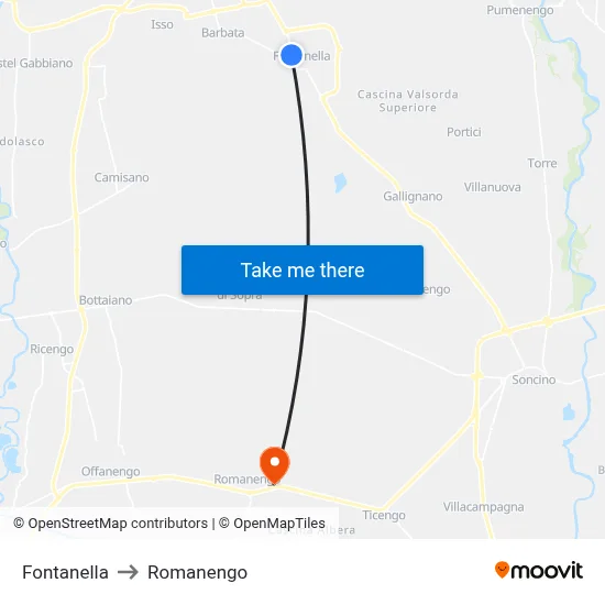 Fontanella to Romanengo map