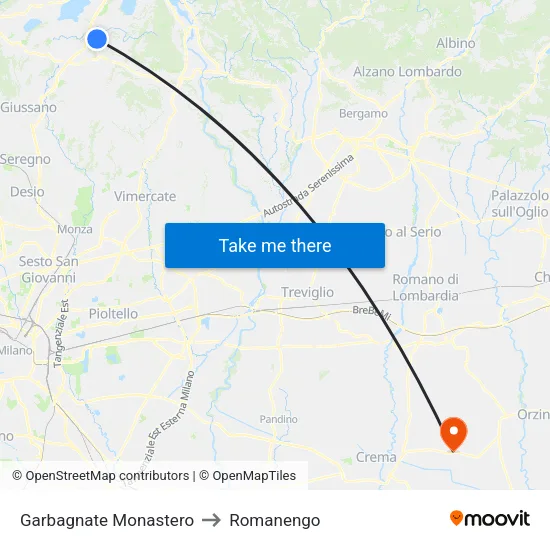 Garbagnate Monastero to Romanengo map