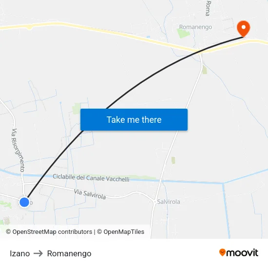Izano to Romanengo map