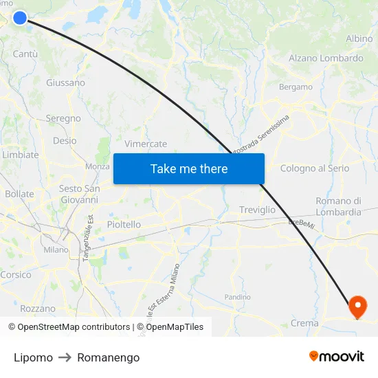 Lipomo to Romanengo map