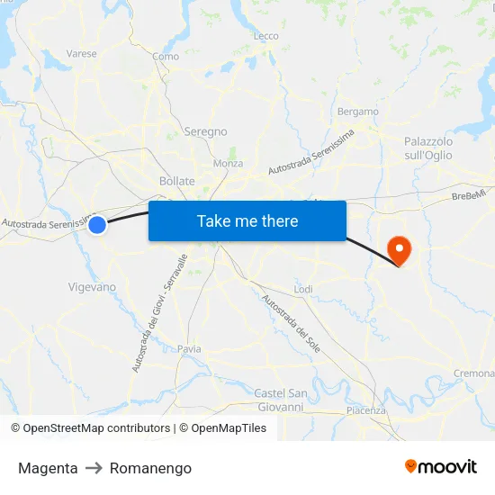 Magenta to Romanengo map