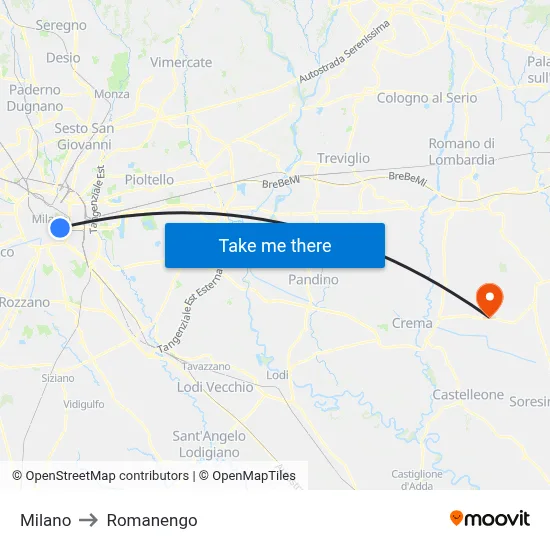 Milan to Romanengo map