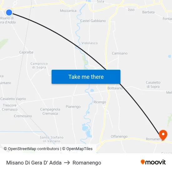 Misano di Gera d'Adda to Romanengo map