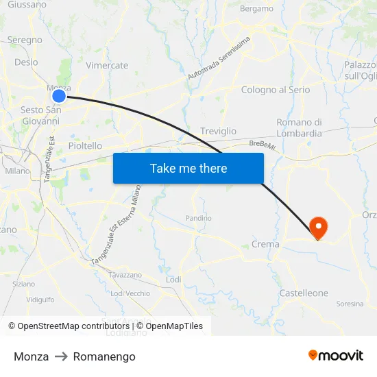 Monza to Romanengo map