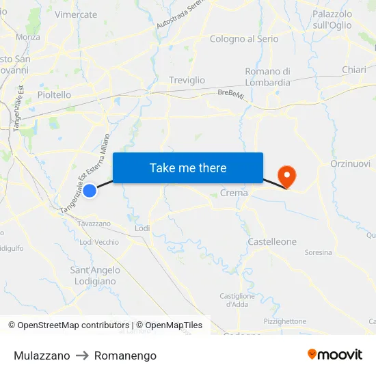 Mulazzano to Romanengo map