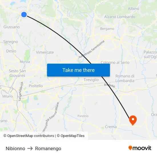 Nibionno to Romanengo map